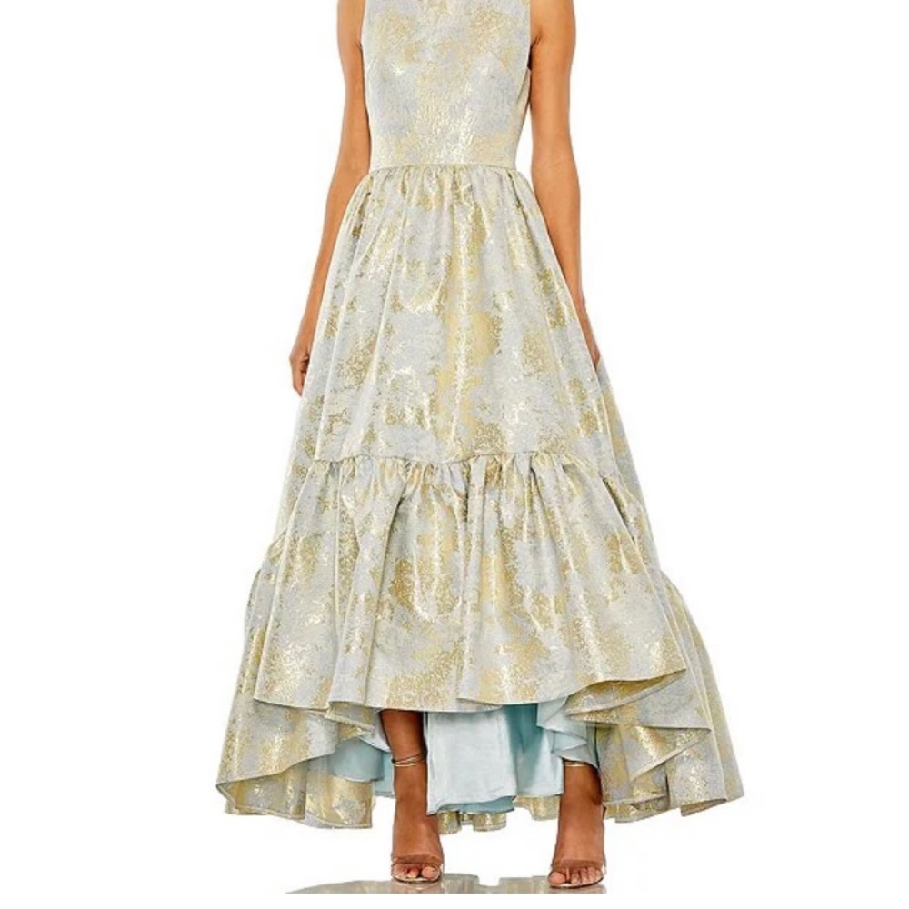 Elegant Gold and Cream High-Low Dress